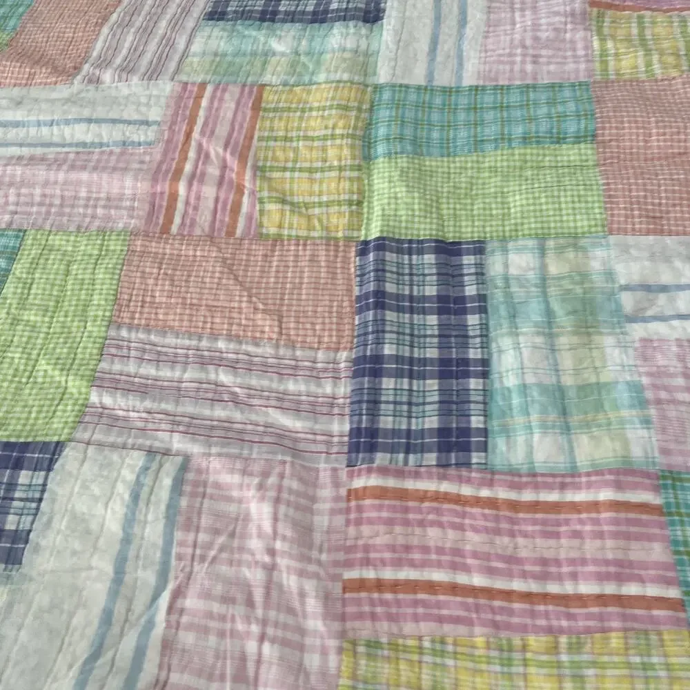 Handmade Quilt Colorful Plaid Patchwork Hand Quilted Bedspread 84